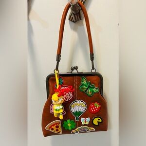 Brown handmade small bag Embroidered patches Women's Bag